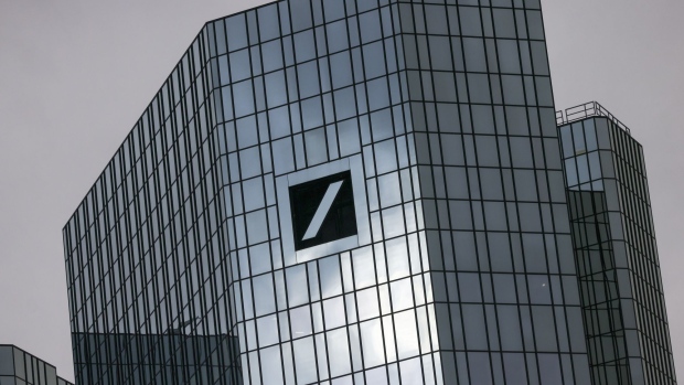 The logo of Deutsche Bank AG at the bank's headquarters in the financial district of Frankfurt, Germany, on Thursday, Feb. 2, 2023. Deutsche Bank vowed to increase profit and revenue further this year, after snapping a long streak of market share gains in trading in the final quarter of Chief Executive Officer Christian Sewing's turnaround plan. Photographer: Alex Kraus/Bloomberg