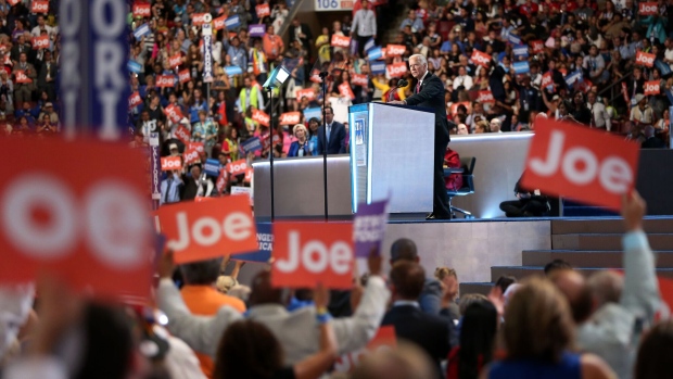 U.S. Vice President Joseph "Joe" Biden pauses while speaking during the Democratic National Convention (DNC) in Philadelphia, Pennsylvania, U.S., on Wednesday, July 27, 2016. With the historic nomination for the first woman to run as the presidential candidate of a major U.S. political party, Democrats gathered in Philadelphia hoped they had turned a corner on Tuesday. Photographer: Daniel Acker/Bloomberg 
