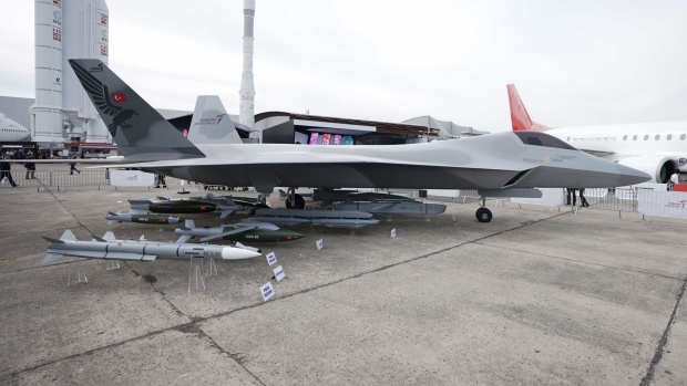 A Turkish Aerospace Industries TF-X fighter jet with armaments sits on display at the 53rd International Paris Air Show at Le Bourget, in Paris, France, on Tuesday, June 18, 2019. The show is the world's largest aviation and space industry exhibition and runs from June 17-23.