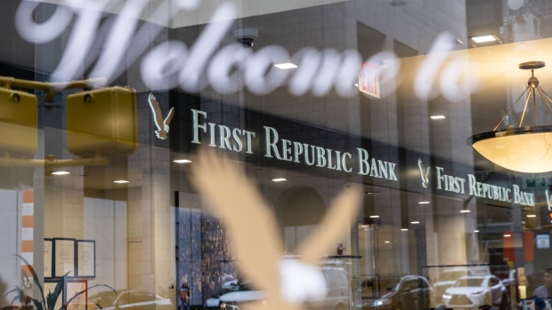 A First Republic Bank branch in New York, US, on Friday, March 10, 2023. First Republic Bank shares were halted after plunging by as much as 53% on Friday, the most intraday on record, as bank stocks are roiled by the fallout from SVB Financial Group. Photographer: Jeenah Moon/Bloomberg