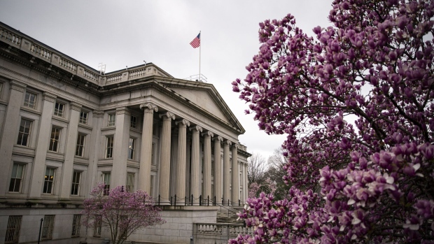 The US Treasury building in Washington, DC, US, on Monday, March 13, 2023. US authorities took extraordinary measures to shore up confidence in the financial system after the collapse of Silicon Valley Bank, introducing a new backstop for banks that Federal Reserve officials said was big enough to protect the entire nation's deposits. Photographer: Al Drago/Bloomberg