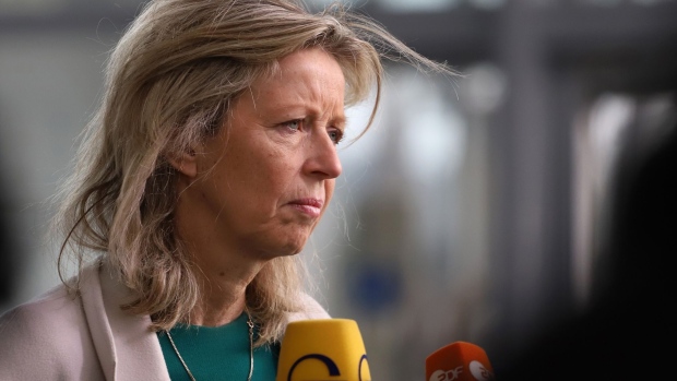 Kajsa Ollongren, Netherlands defense minister, attends an extraordinary meeting of the North Atlantic Treaty Organization (NATO) ministers of defense at the NATO headquarters in Brussels, Belgium, on Wednesday, March 16, 2022. NATO allies are discussing whether to scale up troops in the east and how to minimize the risk of spillover, dramatized recently by a stray drone crashing in Croatia.