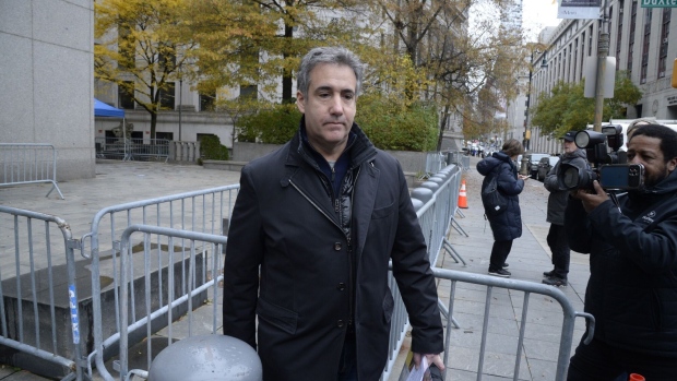 Michael Cohen leaves federal court in New York on Nov. 22, 2021.