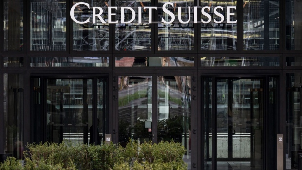 The entrance to the Credit Suisse Group AG office tower in Zurich, Switzerland, on Monday, March 20, 2023. UBS Group AG shares slumped Monday as investors digested the news of its historic acquisition of rival Credit Suisse and began to assess the job of integrating the troubled Swiss lender. Photographer: Pascal Mora/Bloomberg