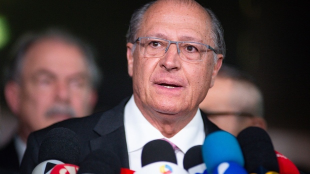Geraldo Alckmin, Brazil's vice president-elect, speaks during a press conference with the outgoing administration at the National Congress in Brasilia, Brazil, on Thursday, Nov. 3, 2022. Brazilian President Jair Bolsonaro vowed to respect the constitution and while stopping short of formally conceding defeat, authorized the government to start the political transition after his loss to Luiz Inacio Lula da Silva.