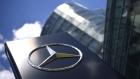 The Mercedes-Benz trident logo sits on display outside the automaker's showroom, operated by Daimler AG, in Munich, Germany, on Tuesday, July 7, 2020. Daimler Chief Executive Officer Ola Kallenius said the maker of Mercedes-Benz cars and the industry as a whole face painful cutbacks to overcome the economic fallout of the Covid-19 pandemic. Photographer: Andreas Gebert/Bloomberg