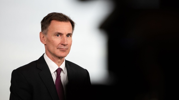 Jeremy Hunt, UK chancellor of the exchequer, during a Bloomberg Television interview in London, UK, on Friday, Jan. 27, 2023. Hunt dismissed calls for tax cuts, warning that “sound money must come first” as he argued that Brexit will drive economic growth.