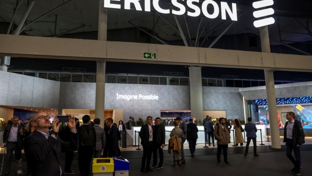 The Ericsson AB stand on the opening day of the Mobile World Congress at the Fira de Barcelona venue in Barcelona, Spain, on Monday, Feb. 27, 2023. The annual flagship mobile industry and technology event runs from Feb. 27 to March 2. Photographer: Angel Garcia/Bloomberg