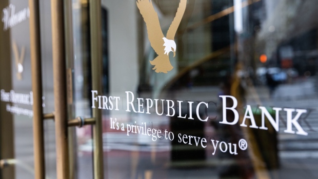 A First Republic Bank branch in New York, US, on Friday, March 10, 2023. First Republic Bank shares were halted after plunging by as much as 53% on Friday, the most intraday on record, as bank stocks are roiled by the fallout from SVB Financial Group.