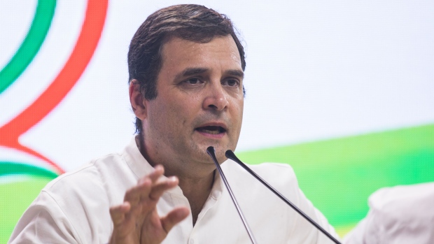 Rahul Gandhi, president of the Congress Party, speaks during a news conference at the party's headquarters in New Delhi, India, on Thursday, May 23, 2019. Indian Prime Minister Narendra Modi is set to win a majority on his own in India’s general election, with his Bharatiya Janata Party surging to a commanding lead in vote counting.