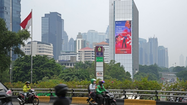 An advertisement for the crypto-asset exchange Zipmex Pte in Jakarta, Indonesia, on Thursday, April 12, 2022. Indonesia will start taxing crypto transactions and assets next month, along with some financial-technology services.