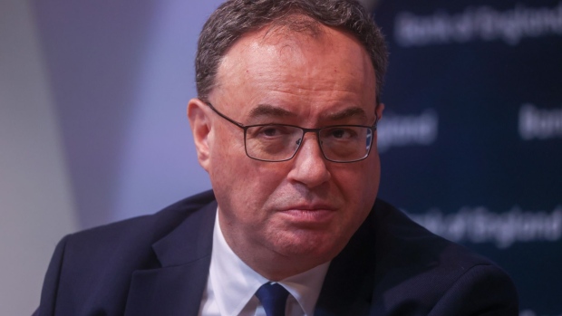 Andrew Bailey, governor of the Bank of England (BOE), during the Monetary Policy Report news conference at the bank's headquarters in the City of London, UK, on Thursday, Feb. 2, 2023. The Bank of England raised interest rates a half point, saying more increases will be needed if signs of an inflationary spiral persist. Photographer: Chris Ratcliffe/Bloomberg