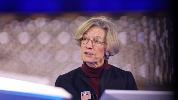 Catherine Mann, member of the monetary policy committee at the Bank of England (BOE), during a Bloomberg Television interview in London, UK, on Tuesday, March 7, 2023. Mann said the pound could weaken further in the coming months as investors absorb the implication of the US Federal Reserve and European Central Bank’s plans to raise interest rates.