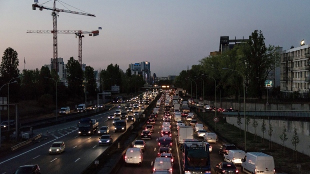 Trucks and automobiles stand in a morning rush hour traffic jam at Porte de Bagnolet, in Paris, France, on Monday, Sept. 14, 2020. The European Union’s executive will unveil an ambitious emissions-cut plan this week that’ll leave no sector of the economy untouched, forcing wholesale lifestyle changes and stricter standards for industries. Photographer: Anita Pouchard Serra/Bloomberg