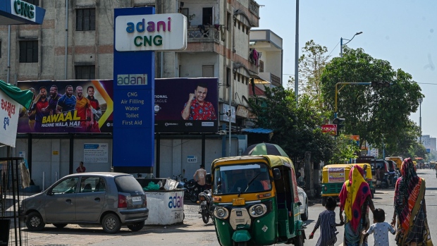An Adani Group gas station in Ahmedabad, India, on Thursday, March 9, 2023. 2023. A meeting was held in London Wednesday, as a part of a worldwide roadshow aimed at reassuring international investors that the ports-to-power empire’s finances are under control, after as much as $153 billion in combined market value was erased from company stocks following a January short seller’s report.