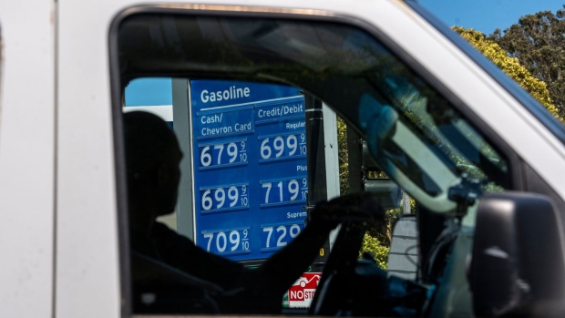 Fuel prices at a Chevron gas station in San Francisco, California, US, on Thursday, June 9, 2022. Stratospheric Fuel prices have broken records for at least seven days with the average cost of fuel per gallon hitting $4.96 as of June 8, according to the American Automobile Association.