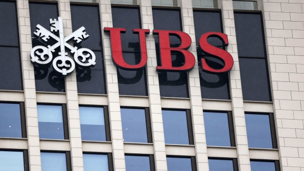 The logo of UBS Group AG at the European Opera Tower, which houses the bank's offices, in the financial district of Frankfurt, on Tuesday, March 21, 2023. UBS shares are on track for their biggest gain since March 2020, leading a bounce in European bank stocks, as fears around the stability of the finance sector ease. Photographer Alex Kraus/Bloomberg Photographer: Alex Kraus/Bloomberg