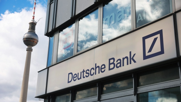 A Deutsche Bank AG bank branch near the Berliner Fernsehturm TV tower in Berlin, Germany, on Monday, March 27, 2023. Deutsche Bank AG shares rebounded and the cost of insuring its debt against default eased on Monday after sell-side analysts sought to reassure that the German lender’s financial health was sound. Photographer: Krisztian Bocsi/Bloomberg