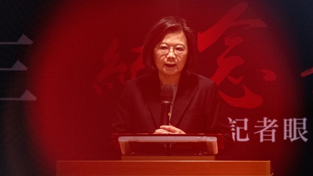 TAIPEI, TAIWAN - MARCH 27: Taiwan's President Tsai Ing-wen gives a speech at a memorial event for the late Prime Minister of Japan, Shinzo Abe, on March 27, 2023 in Taipei, Taiwan. Taiwan's President Tsai Ing-wen will visit the U.S., as President Biden urged China not to overreact ahead of the visit. (Photo by Annabelle Chih/Getty Images)