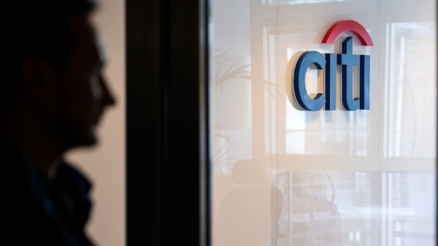 The logo of Citigroup Inc. at the entrance to the bank's office in Paris, France, on Monday, Feb. 27, 2023. Photographer: Benjamin Girette/Bloomberg