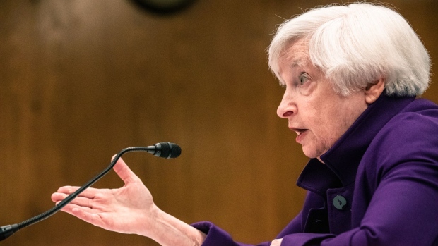 Janet Yellen, US Treasury secretary, speaks during a Senate Appropriations Subcommittee hearing in Washington, DC, US, on Wednesday, March 22, 2023. Yellen said on Tuesday the US government could repeat the drastic actions it took recently to protect bank depositors if smaller lenders are threatened.