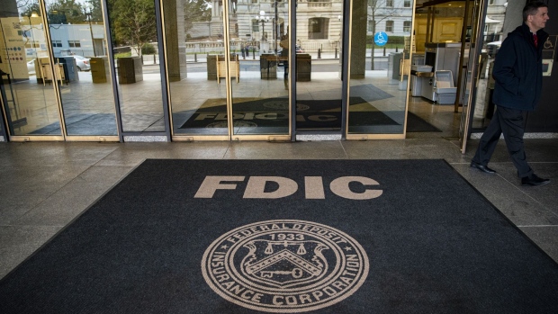 The Federal Deposit Insurance Corp. (FDIC) headquarters in Washington, DC, US, on Monday, March 13, 2023. US authorities took extraordinary measures to shore up confidence in the financial system after the collapse of Silicon Valley Bank, introducing a new backstop for banks that Federal Reserve officials said was big enough to protect the entire nation's deposits.