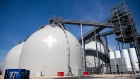 Biomass fuel storage tanks in the Drax power station near Selby, U.K. Photographer: Simon Dawson/Bloomberg 
