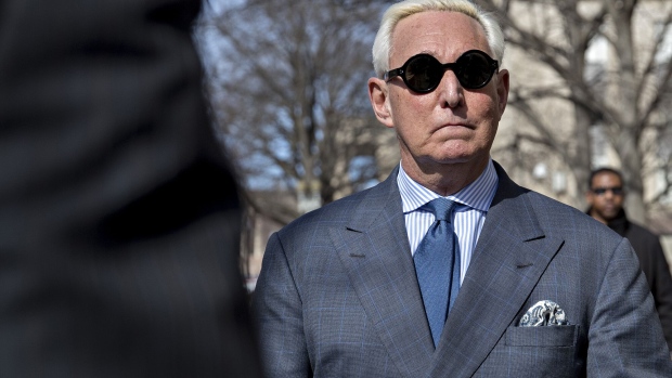 Roger Stone arrives to federal court in Washington, D.C. in 2019. Photographer: Andrew Harrer/Bloomberg