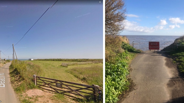 Left: Google’s Street View of Beach Road, last taken in 2009. Right: Beach Road in January 2023. The wooden gate on the right of each picture is the same. Photographer: Google, Olivia Rudgard/Bloomberg