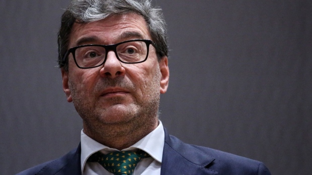 Giancarlo Giorgetti, Italy's finance minister, during a Eurogroup meeting at the European Council headquarters in Brussels, Belgium, on Monday, Nov. 7, 2022. European Union officials are warning their counterparts in the US that recently enacted green legislation risks creating tensions that may lead to reciprocal measures, according to a document submitted to Washington. Photographer: Valeria Mongelli/Bloomberg