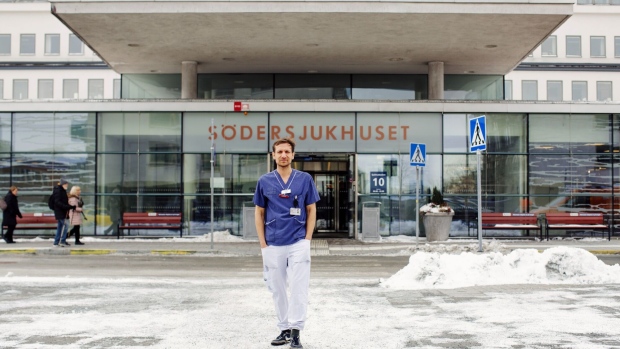 Anesthesiologist Akil Awad iStockholm’s Sdersjukhuset hospital in late March. Photographer: Erika Gerdemark/Bloomberg