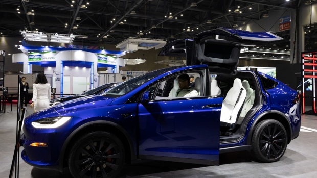 A Tesla Model X at the Seoul Mobility Show.