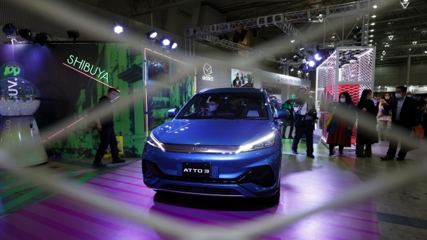 A BYD Co. Atto 3 electric SUV on display at the Tokyo Auto Salon in Chiba, Japan, on Friday, Jan. 13, 2023. The annual event at Makuhari Messe convention center runs through Jan. 15. Photographer: Kiyoshi Ota/Bloomberg