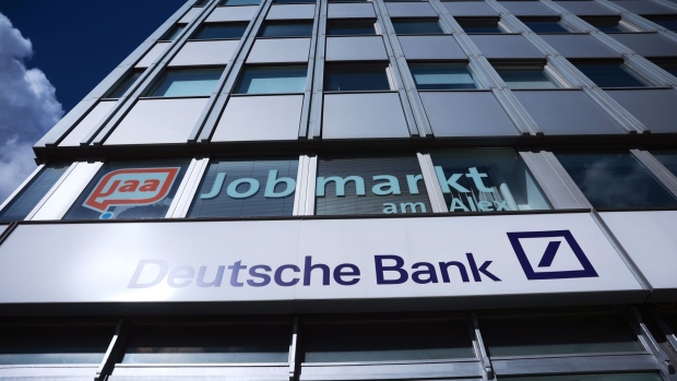A Deutsche Bank AG bank branch beneath a Jobmarkt office in Berlin, Germany, on Monday, March 27, 2023. Deutsche Bank AG shares rebounded and the cost of insuring its debt against default eased on Monday after sell-side analysts sought to reassure that the German lender’s financial health was sound.
