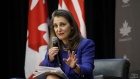 Chrystia Freeland, Canada's deputy prime minister and finance minister, speaks during an armchair discussion alongside Janet Yellen, US Treasury secretary, at the Rotman School of Management in Toronto, Ontario, Canada, on Monday, June 20, 2022. Yellen said the US should work on shifting its dependence away from some rival nations for supplies of critical inputs as global supply-chain logjams have hurt the domestic economy.