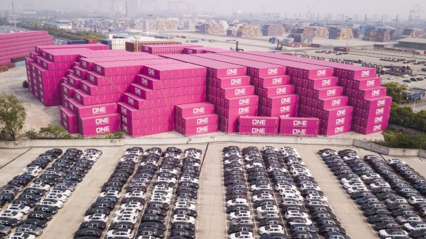 Ocean Network Express Pte. shipping containers at a port in Shanghai. Photographer: Qilai Shen/Bloomberg