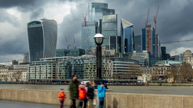 Skyscrapers and commercial buildings on the skyline of the City of London, UK, on Monday, March 6, 2023. London’s investment appeal in a post-Brexit world is rapidly deteriorating. Photographer: Jason Alden/Bloomberg