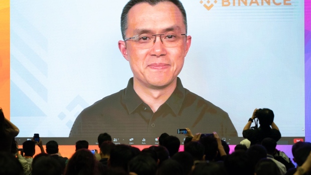 Changpeng Zhao, chief executive officer of Binance, speaks virtually during the Web3 Blockchain Festival in Hong Kong, China, on Wednesday, April 12, 2023. The conference runs through April 15. Photographer: Anthony Kwan/Bloomberg