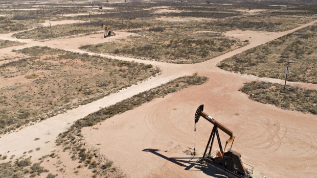 Oil wells in the Permian Basin near Crane, Texas.