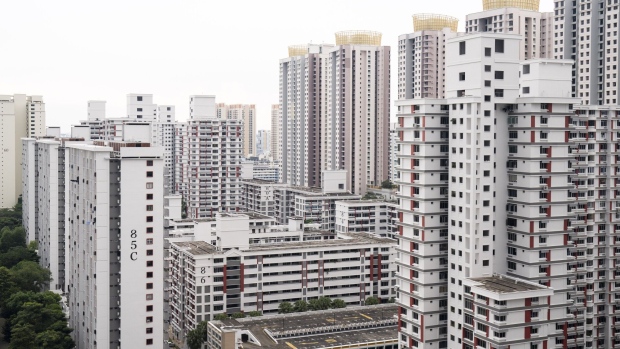 Blocks of public housing in Singapore, on Sunday, May 15, 2022. Singapore is scheduled to release its first-quarter gross domestic product (GDP) figures on May 19. Photographer: Ore Huiying/Bloomberg