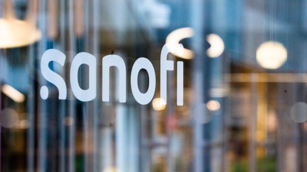 A logo at the Sanofi SA campus in the Gentilly district of Paris, France, on Tuesday, April 25, 2023. Sanofi is due to report results on Thursday, with analysts focused on the performance of key drug Dupixent. Photographer: Nathan Laine/Bloomberg