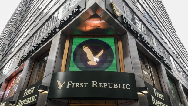 Signage outside a First Republic Bank branch in New York, U.S., on Thursday, Jan. 12, 2023. First Republic is scheduled to report earnings figures on January 13.