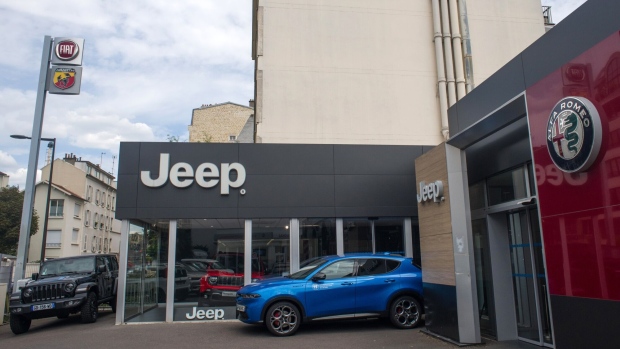 A Jeep, Alfa Romeo and Fiat showroom, operated by Stellantis NV, in Paris, France, on Thursday, July 28, 2022. Stellantis expects to overcome supply-chain snarls to extend strong earnings into the second half of the year as the maker of Jeeps and Fiats focuses production on its most profitable models.