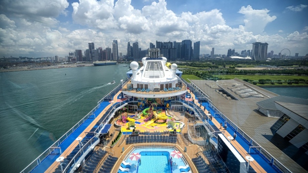 The deck is seen from the NorthStar capsule on The Spectrum of the Seas cruise ship, operated by Royal Caribbean Cruises Ltd.'s cruise line brand Royal Caribbean International (RCI), as the ship sits berthed at the Marina Bay Cruise Center in Singapore, on Tuesday, May 21, 2019.