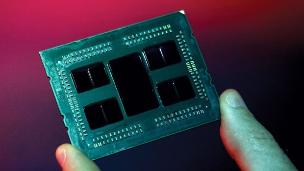 The Epyc 2nd generation chip, manufactured by Advanced Micro Devices Inc. (AMD) is arranged for a photograph during a launch event in San Francisco, California, U.S., on Wednesday, Aug. 7, 2019. AMD promoted its new server processor as better-performing than more expensive parts from rival Intel Corp., and said the company had won Google as a new customer for the product.