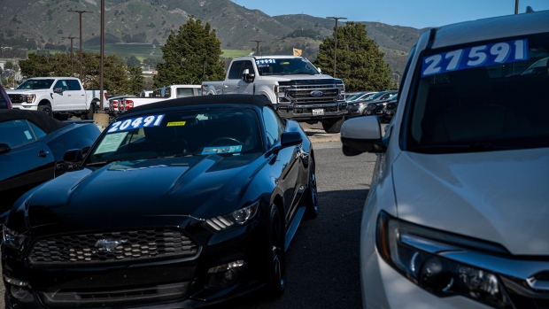 Used vehicles for sale at a dealership in Colma, California, US, on Tuesday, Feb. 21, 2023. A surprise jump in used-vehicle prices last month is adding to US car buyers' frustration and has the potential to dent hopes inflation is headed lower even as the Federal Reserve hikes interest rates.