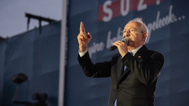 Kemal Kilicdaroglu speaks during an election campaign rally in Istanbul on May 6.