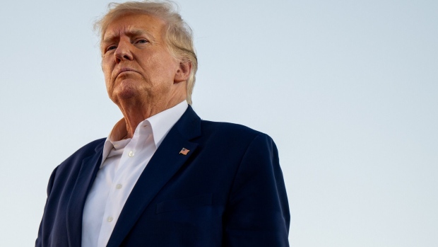 WACO, TEXAS - MARCH 25: Former U.S. President Donald Trump looks on during a rally at the Waco Regional Airport on March 25, 2023 in Waco, Texas. Former U.S. president Donald Trump attended and spoke at his first rally since announcing his 2024 presidential campaign. Today in Waco also marks the 30 year anniversary of the weeks deadly standoff involving Branch Davidians and federal law enforcement. 82 Davidians were killed, and four agents left dead. (Photo by Brandon Bell/Getty Images) Photographer: Brandon Bell/Getty Images