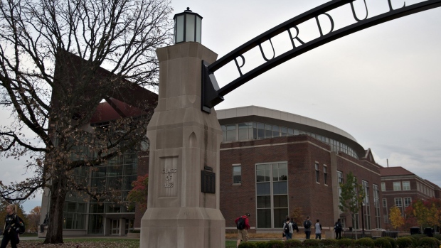 The entrance to Stadium Mall on the campus of Purdue University in West Lafayette, Indiana.