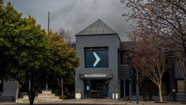 Silicon Valley Bank headquarters in Santa Clara, California, US, on Thursday, March 9, 2023. SVB Financial Group bonds are plunging alongside its shares after the company moved to shore up capital after losses on its securities portfolio and a slowdown in funding.